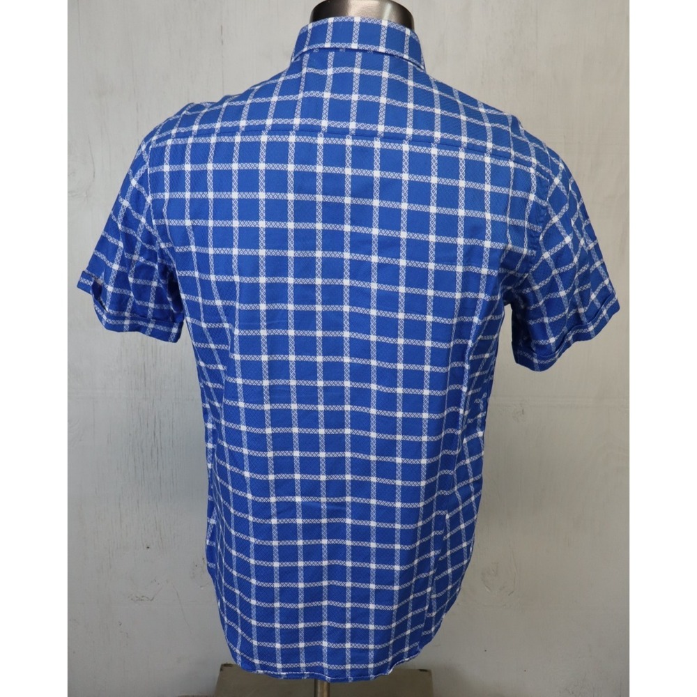 Mens Robert Graham Short Sleeve Button Front Shirt Blue White Diamond Size M - Picture 2 of 8